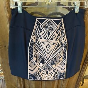 BiBi Navy Mini Skirt with Blush Embroidered Panel